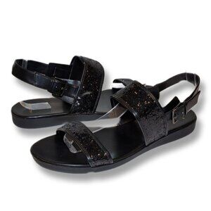 Cole Haan Korban Leather Glitter Sandals Wide Straps Ankle Platform Size 9.5
